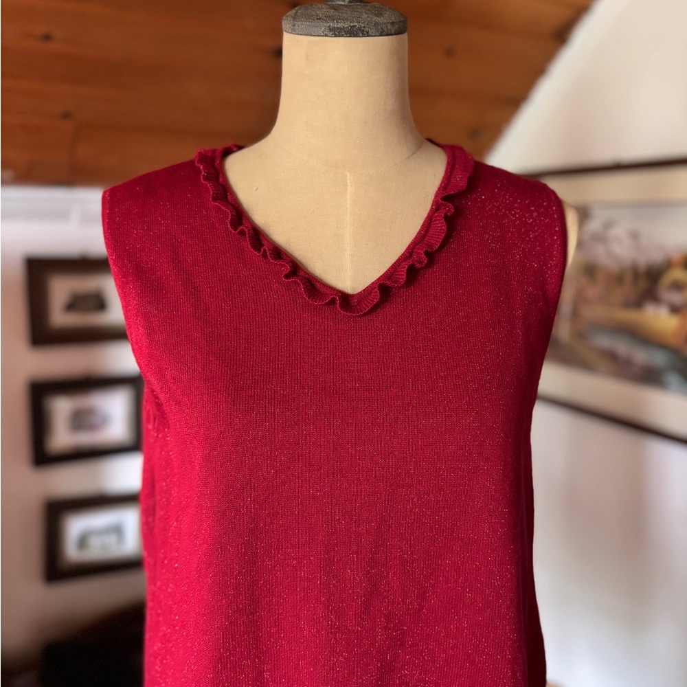 Knit Sleeveless Top with Ruffle Trim